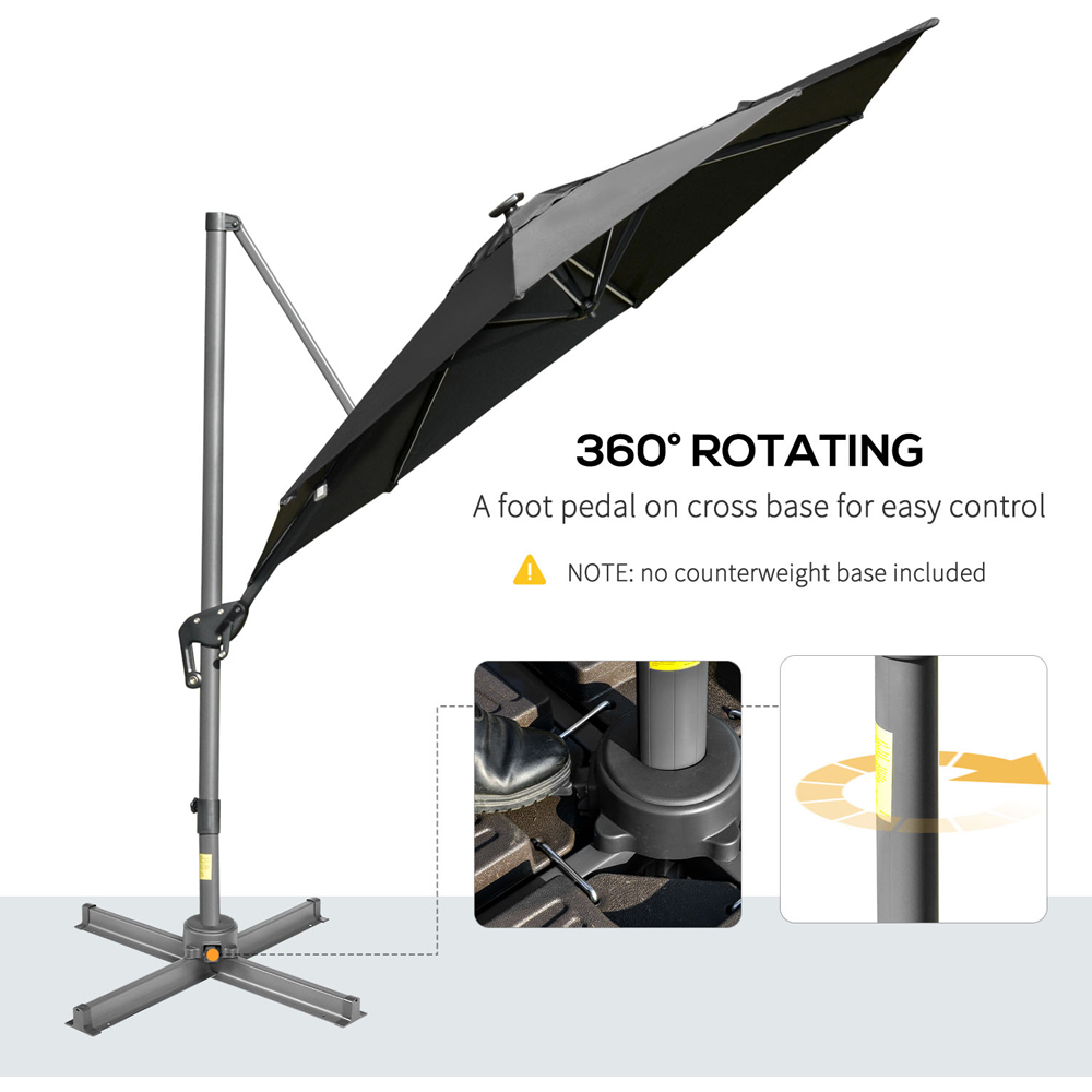 Outsunny Dark Grey LED Crank and Tilt Roma Parasol with Cross Base 3m Image 4