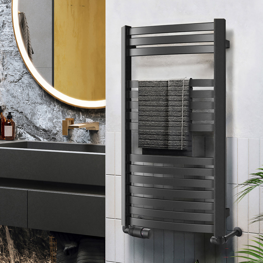 Terma Dexter 1102 BTU Matt Black Electric Heated Towel Rail 860 x 400mm Image 8
