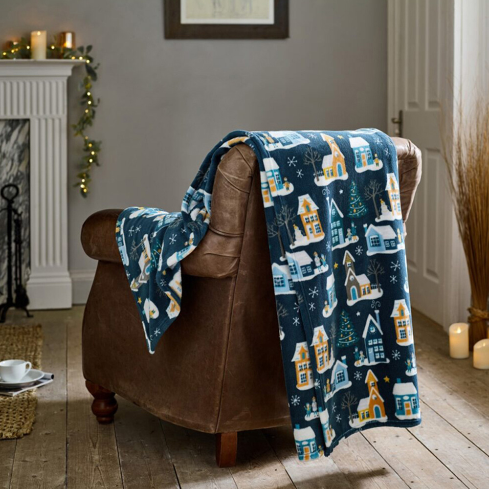 Deyongs Navy Festive Village Christmas Throw 140 x 180cm Image 2