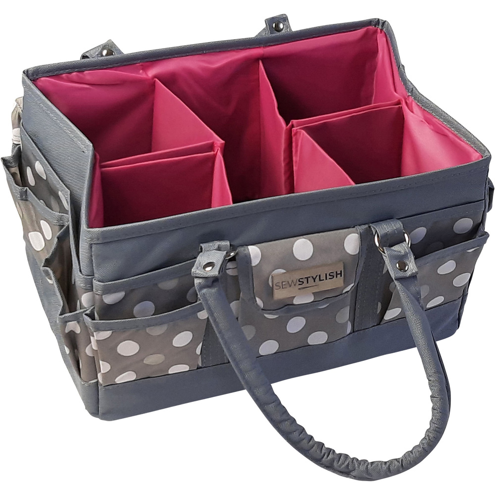 Sewing Online PT900-GREY-POLKA Grey Polka Deluxe Tote Organiser 30 x 20 x 18cm Image 3
