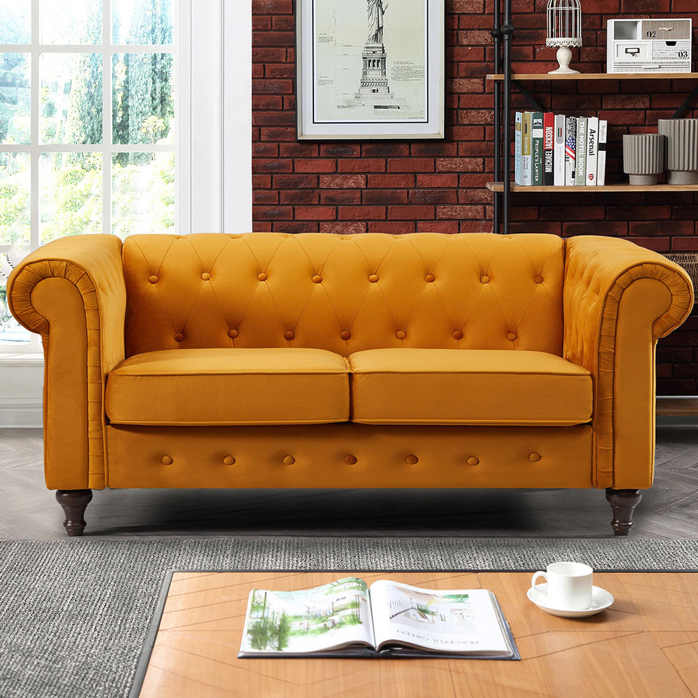 Pelham 2 Seater Orange Velvet Sofa Image 1