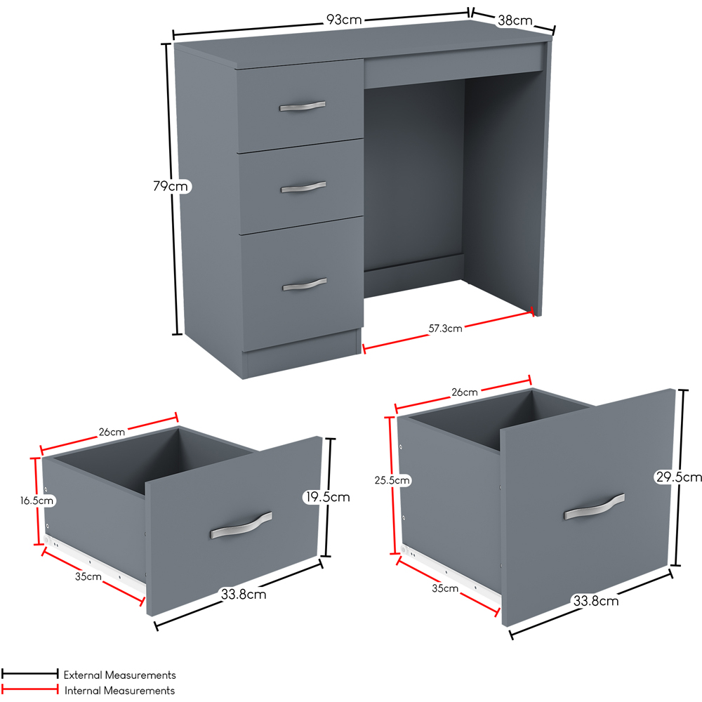 VIDA DESIGNS Riano 3 Drawer Grey Dressing Table Image 8