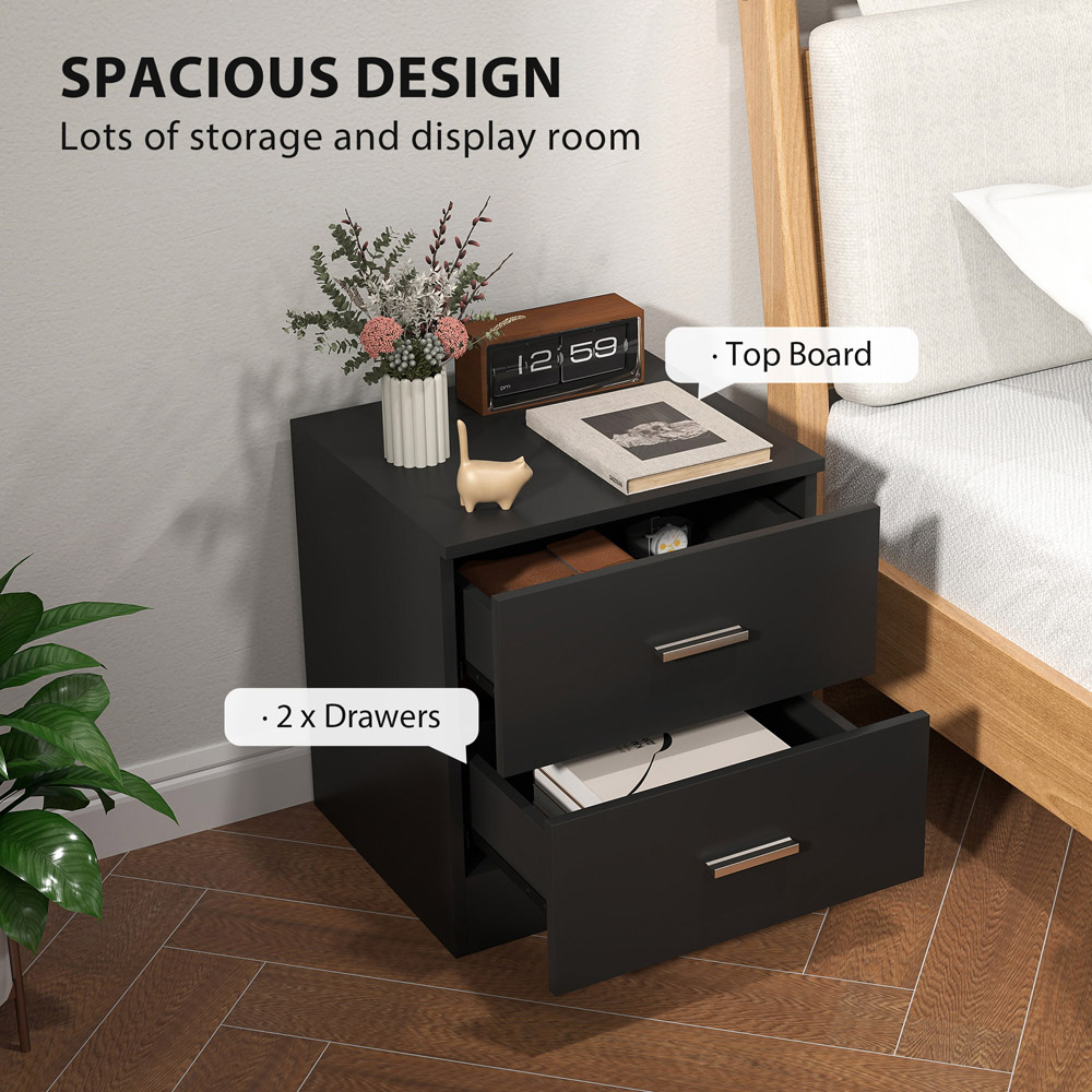 Portland 2 Drawer Black Bedside Table Image 6
