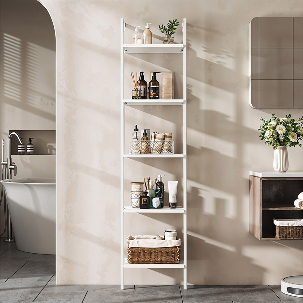 Living and Home 5-Tier White Bathroom Ladder Shelf with Metal Frame Image 7