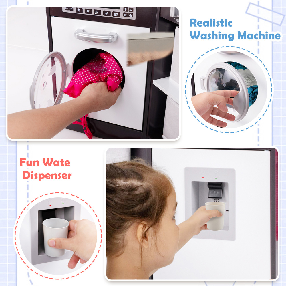 Costway Kids Coffee Wooden Corner Kitchen Play Set with Lights and Water Circulation System Image 3