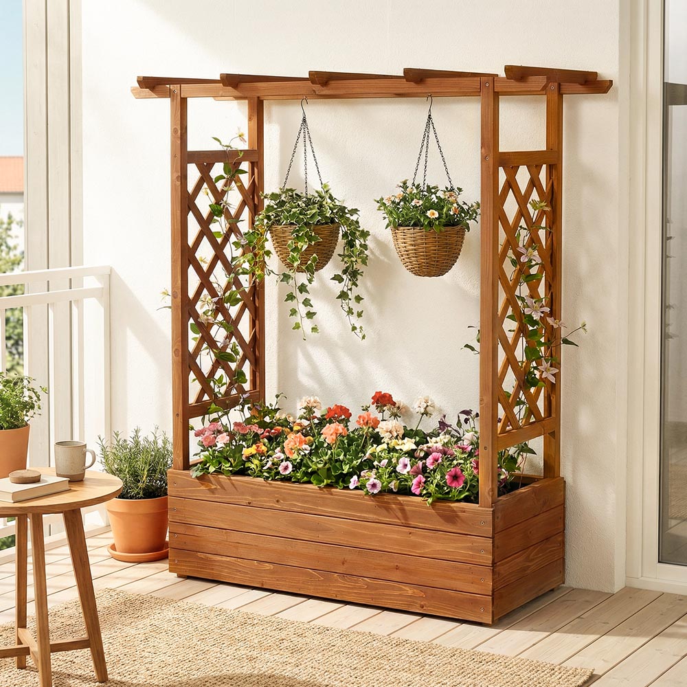 Living and Home Wooden Raised Garden Bed with Trellis and Hanging Roof Image 2