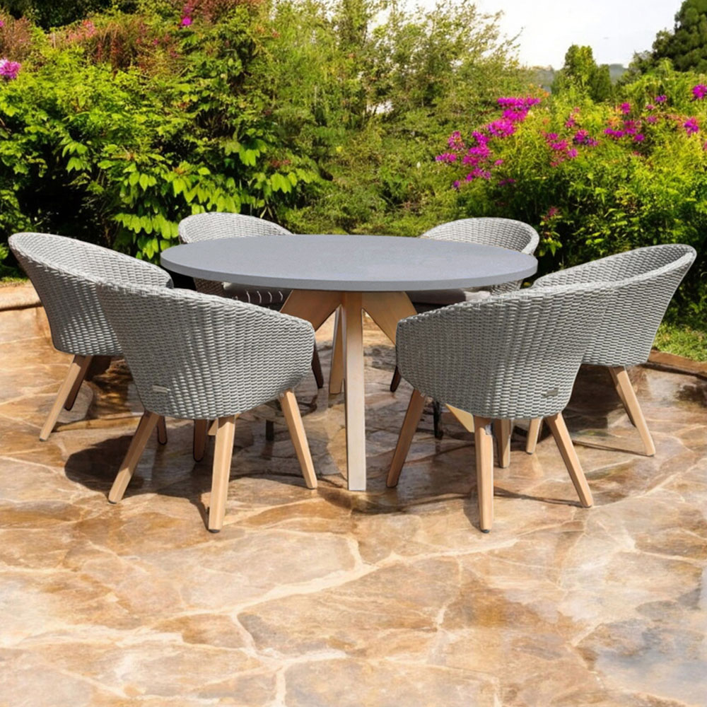Royalcraft Lune Sol 6 Seater Round Concrete Dining Set Image 1