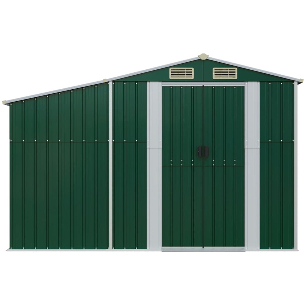 vidaXL 9 x 3ft Green Galvanised Steel Apex Garden Shed with Firewood Stand Image 3