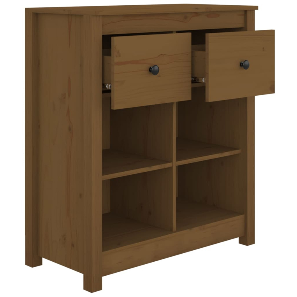vidaXL 2 Drawer 4 Shelf Honey Brown Solid Pine Wood Sideboard Image 5