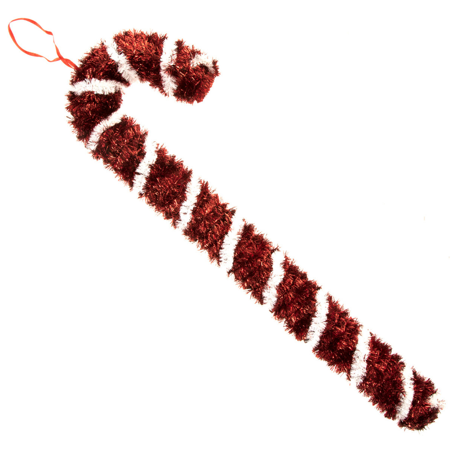 Red and White Candy Stick Christmas Tinsel Decoration Image