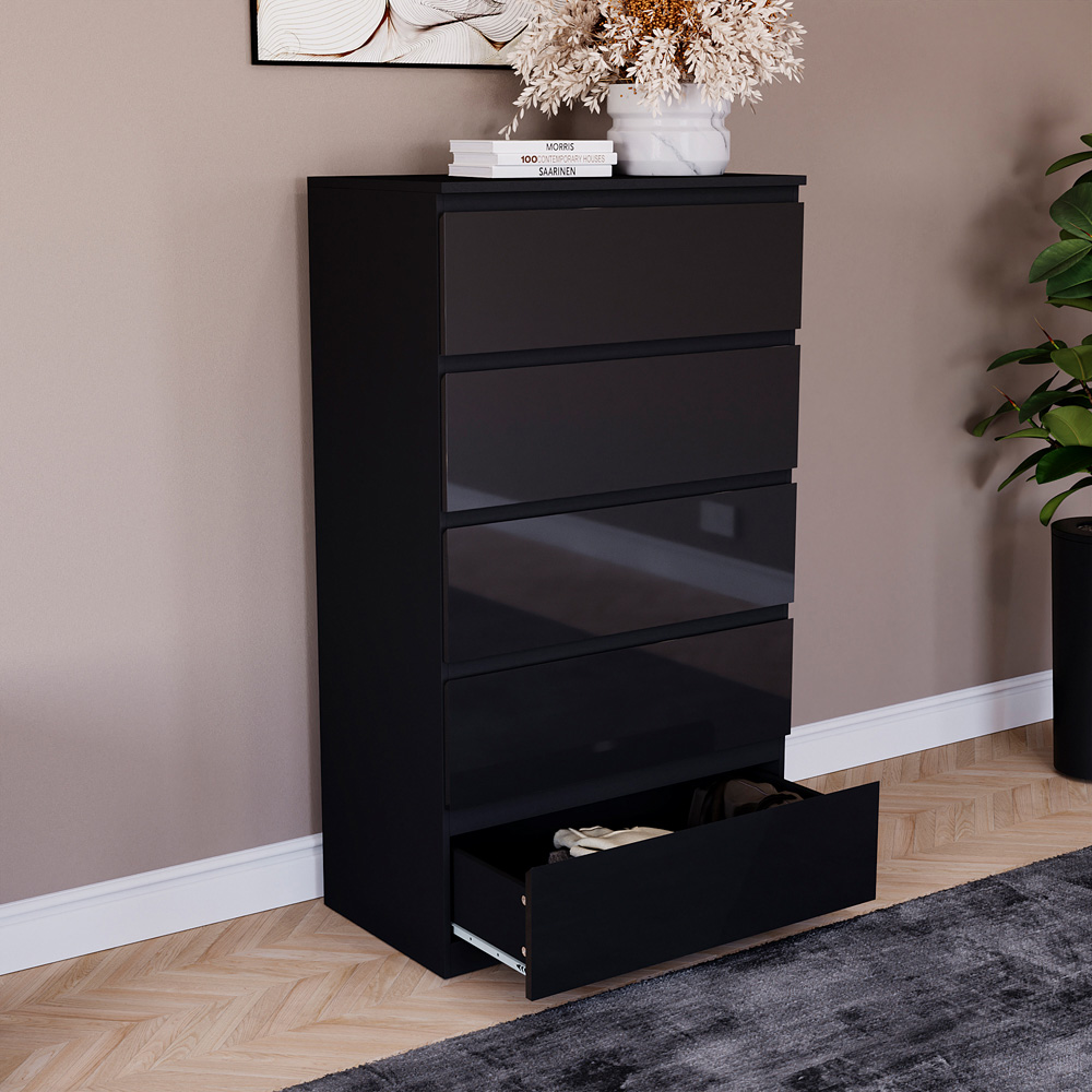 Vida Designs Glinton 5 Drawer Black Chest of Drawers Image 6