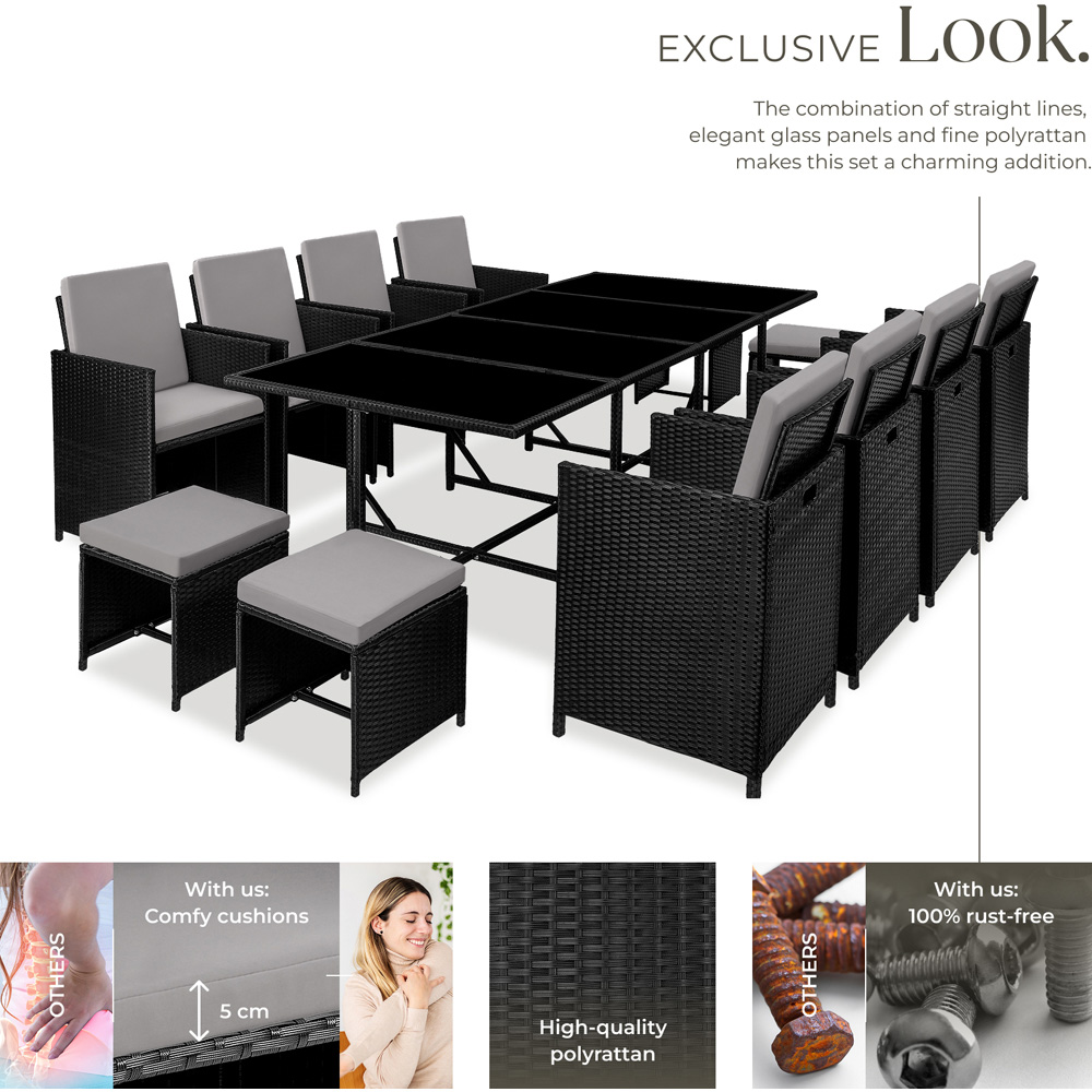 tectake Palma 12 Seater Rattan Garden Dining Set Grey and Black Image 3