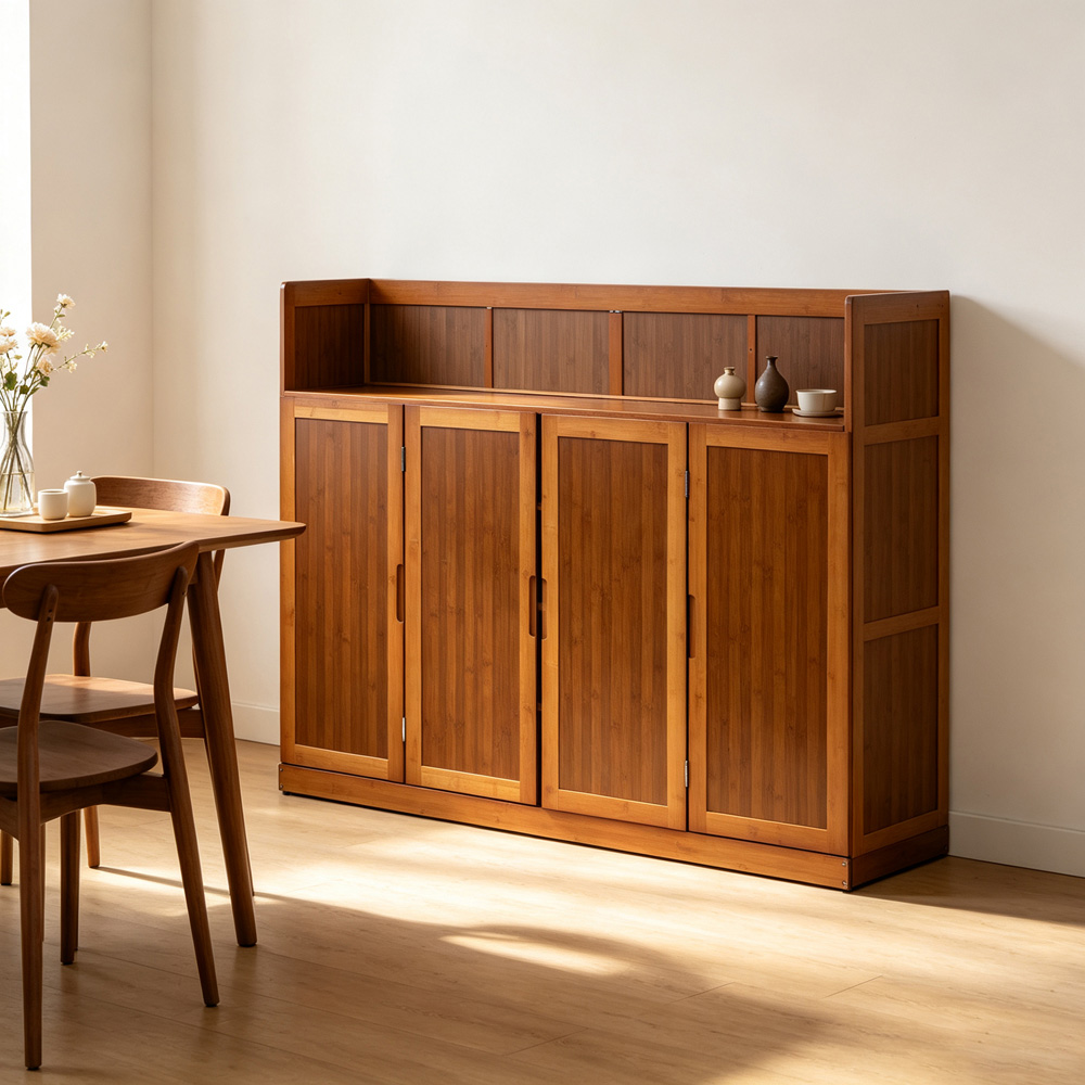 Living and Home 4 Door Dark Brown Bamboo Shoe Cabinet Image 8