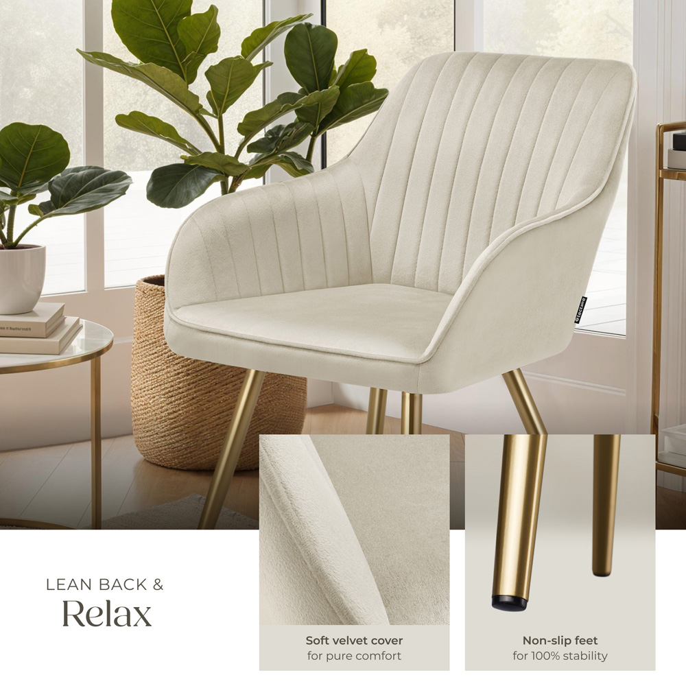 tectake Marilyn Cream Gold Quilted Velvet Dining Chair Image 8