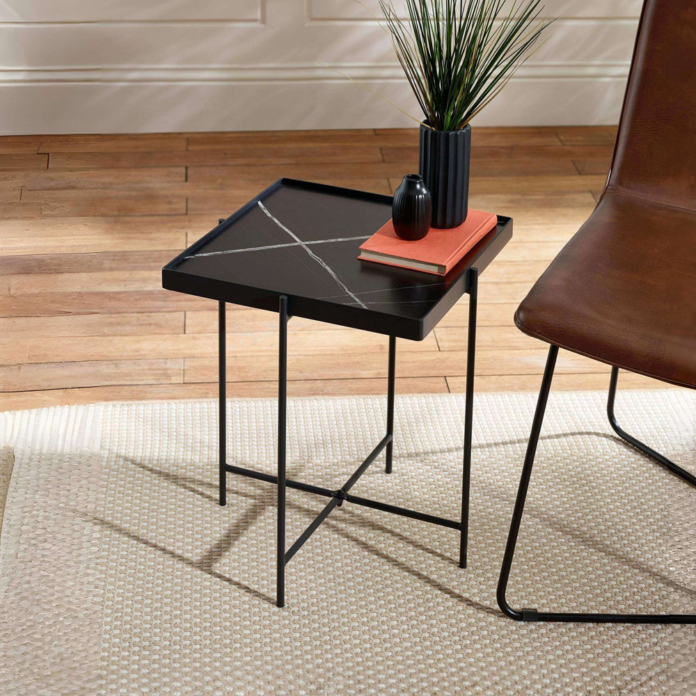 Julian Bowen Celia Black and White Marble Effect Square Side Table Image 8
