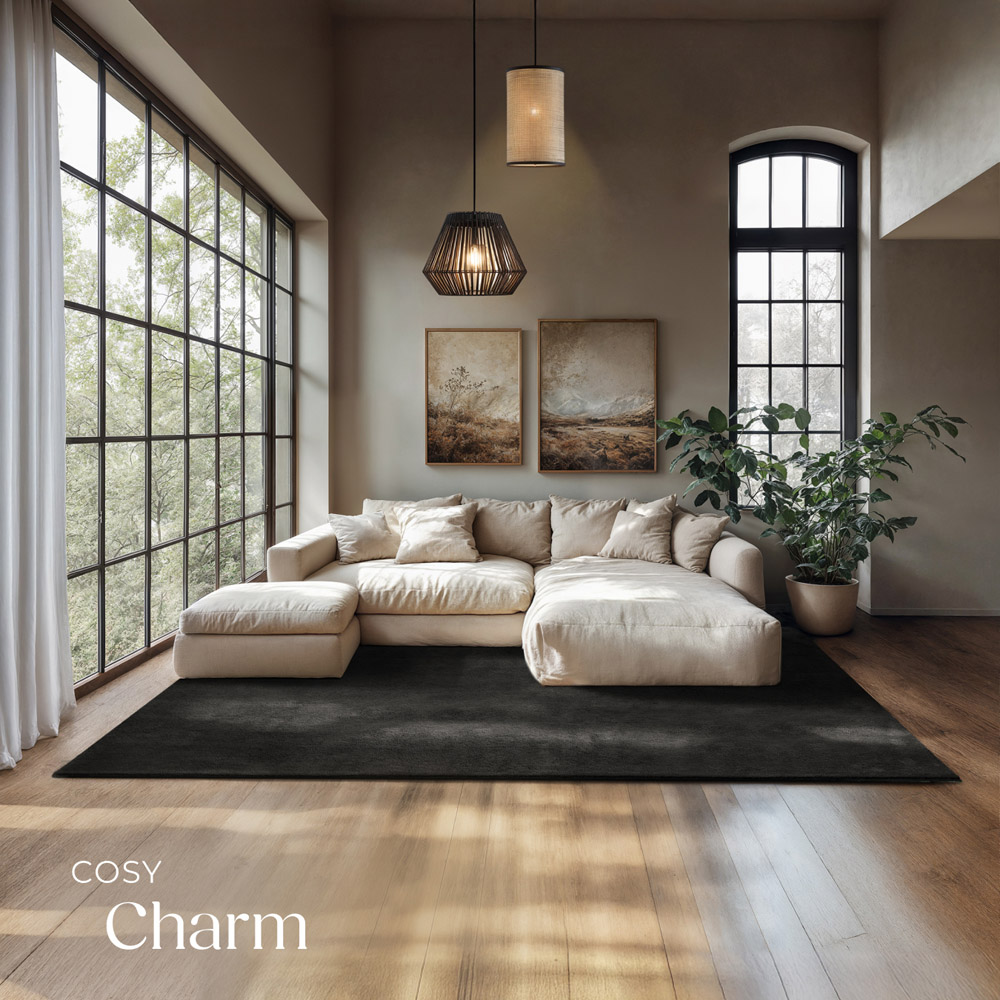 tectake Zonelle Black Short Pile Ultra Soft Rug 290 x 200cm Image 3