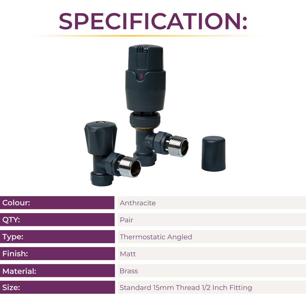 Go Bathrooms Anthracite Angled Thermostatic Radiator Valves 15mm 2 Pack Image 5