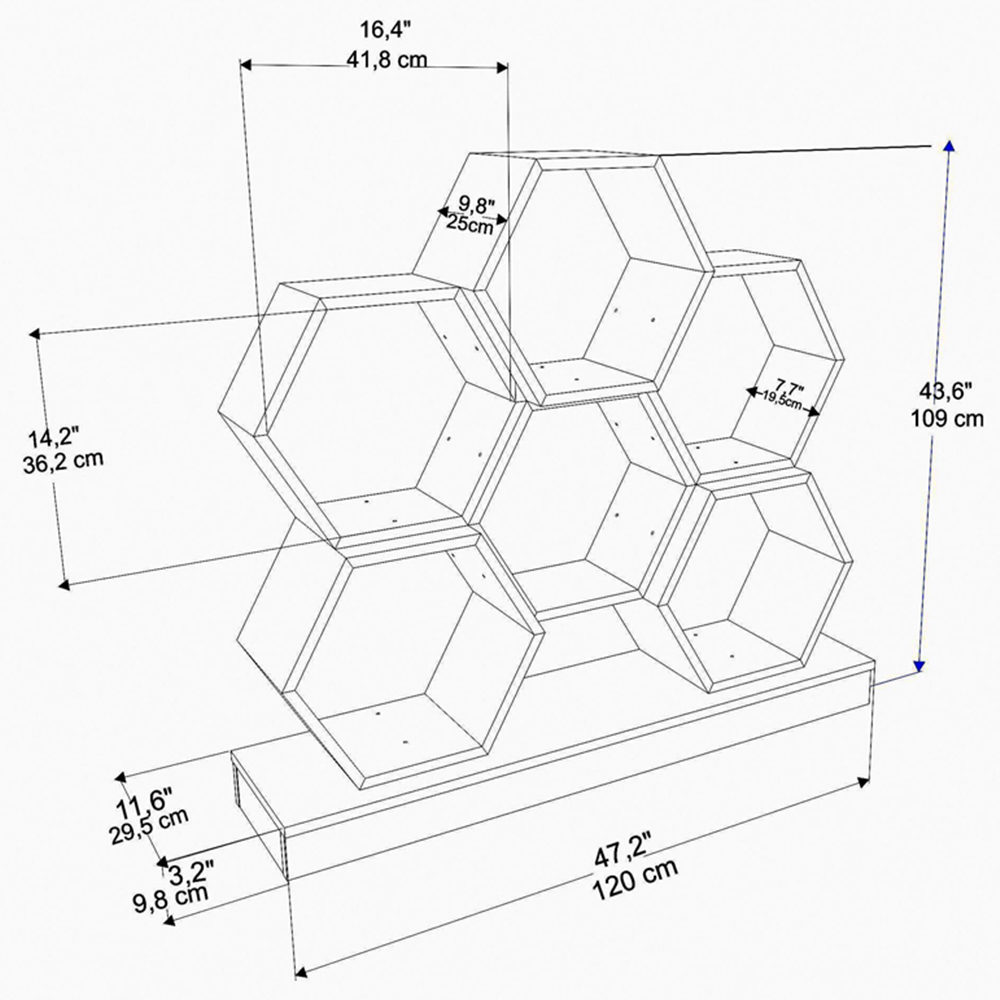 Decorotika Flower White and Oud Wide Hexagonal Bookcase Image 6