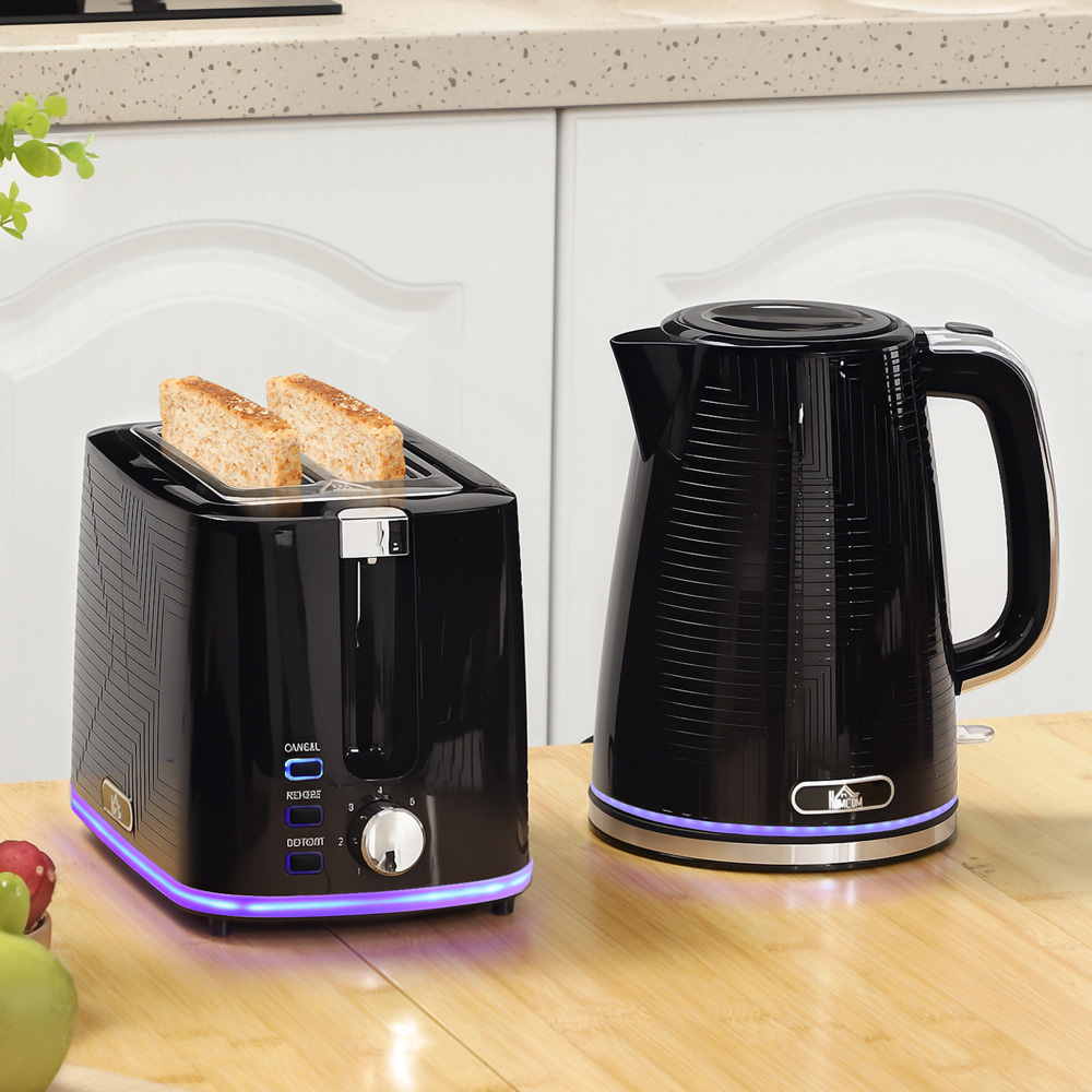 HOMCOM 800-284V70BK Black Rapid Boil 1.7L Kettle and 2 Slice Toaster Set Image 2