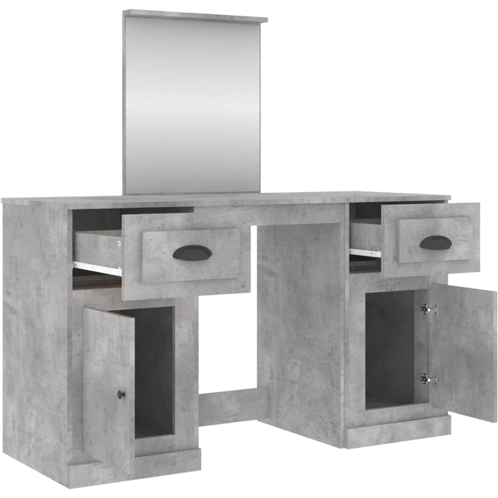 vidaXL 2 Door 2 Drawer Concrete Grey Dressing Table with Mirror Image 3