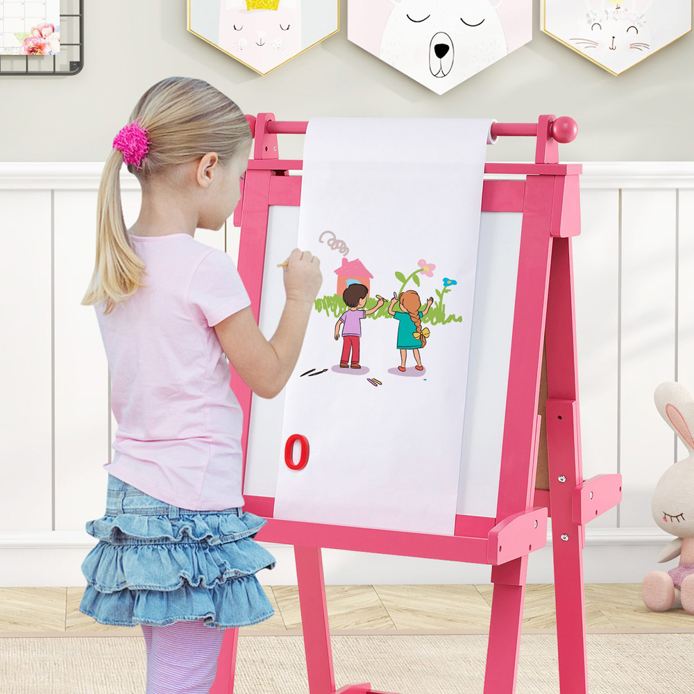 Costway 3-in-1 Kids Pink Double Sided Foldable Art Easel Image 3