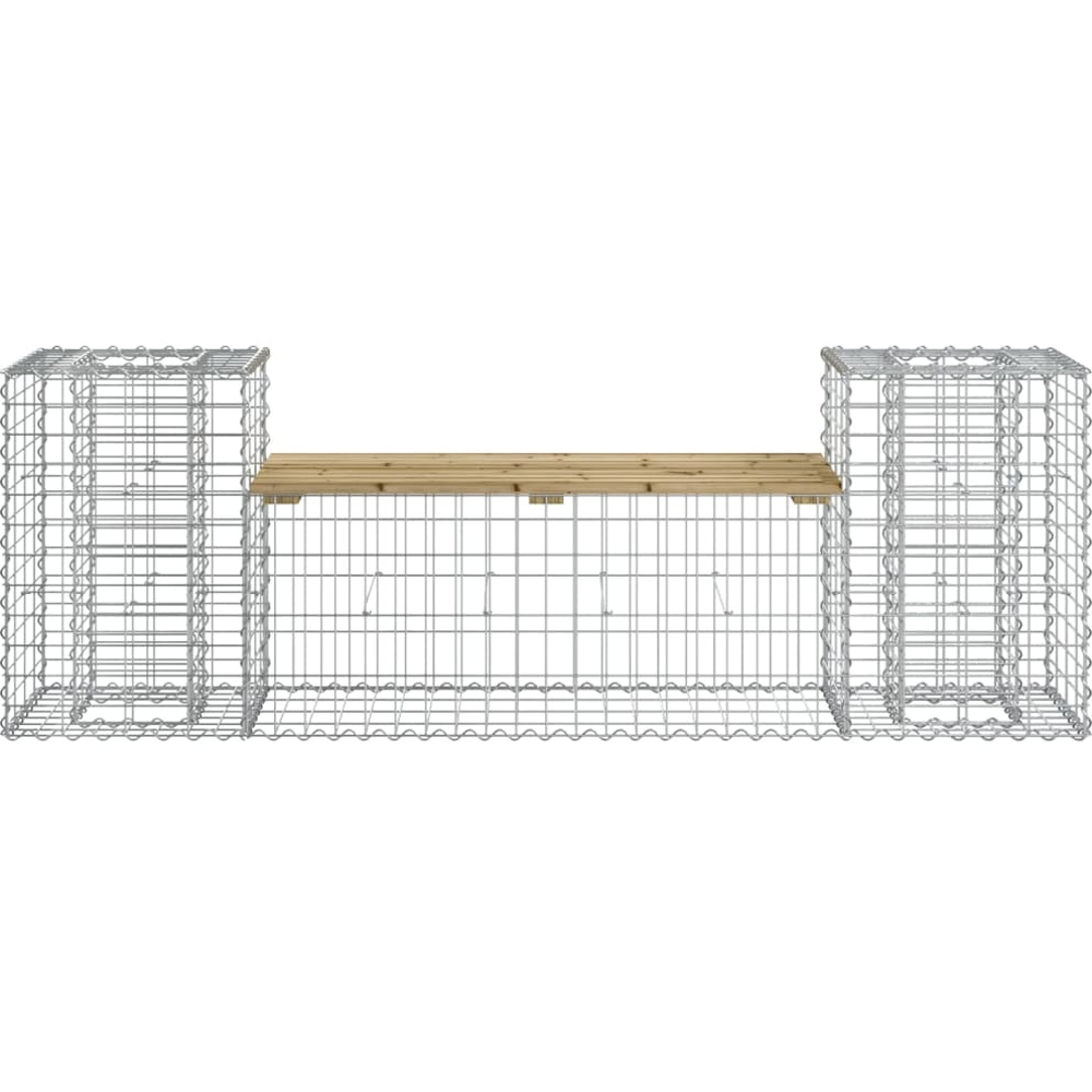 Walplus Impregnated Pine Wood and Galvanised Steel Gabion Design Garden Bench 60.5 x 183 x 41cm Image 3