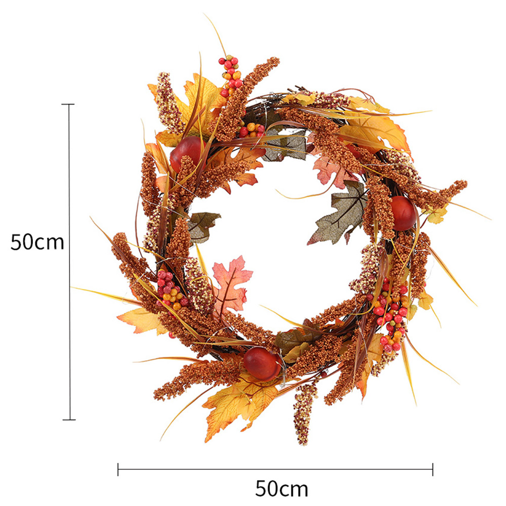 Living and Home Autumn Golden Sorghum Door Wreath with LED Lights 50cm Image 7