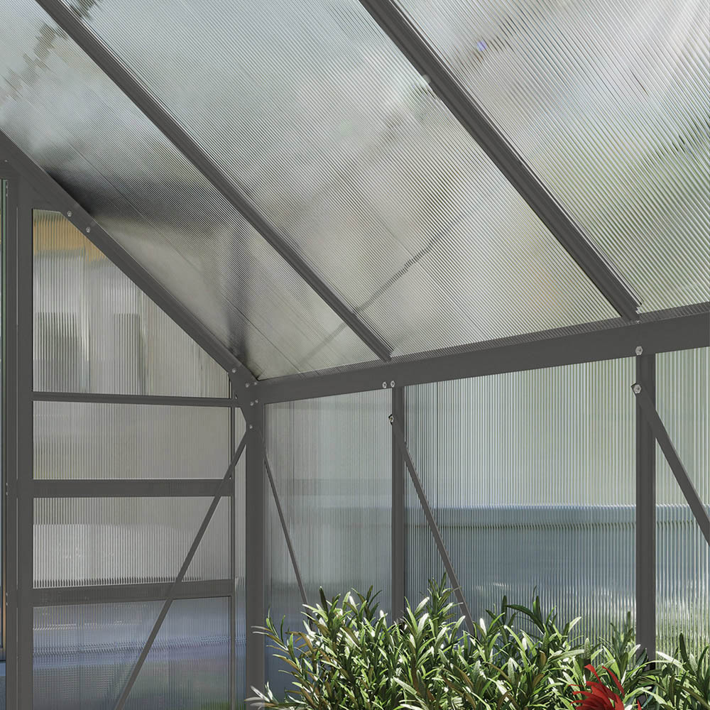 Outsunny 6.2 x 8.3ft Polycarbonate Dark Grey Walk-in Garden Greenhouse with Sliding Door Image 4