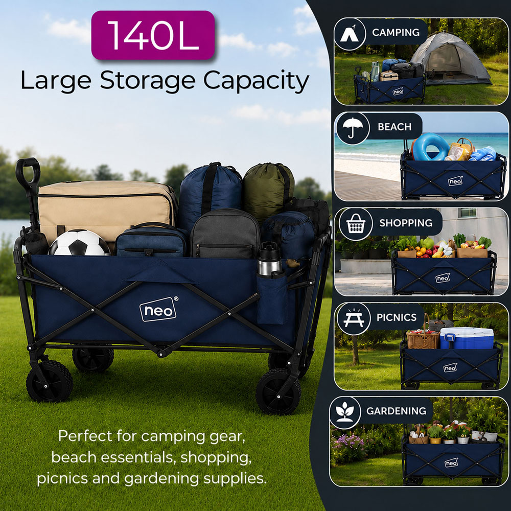 Neo Direct 140L Navy Heavy Duty Folding Garden Trolley Cart Image 6