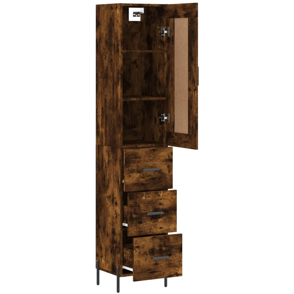 vidaXL Single Door 3 Drawer Smoked Oak Highboard Image 4