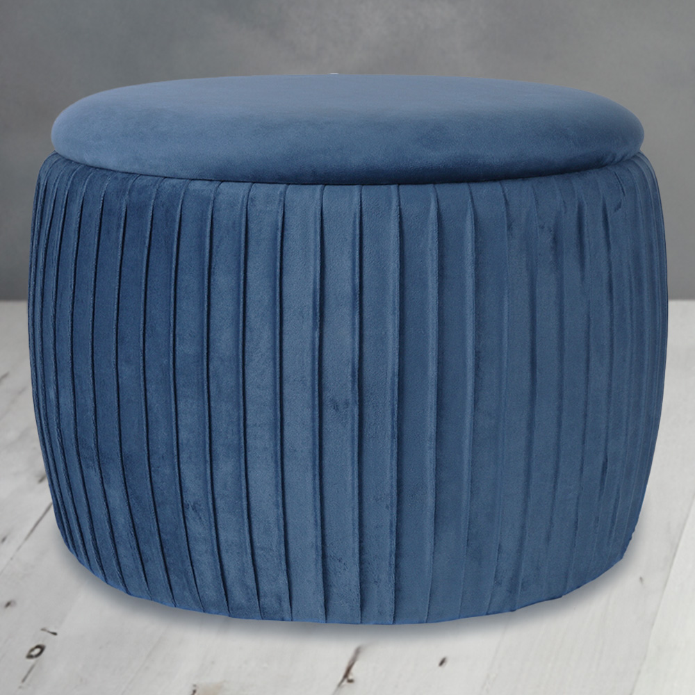 Navy Pleated Eclipse Footstool with storage Image 1