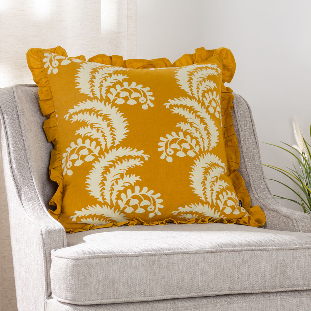 Paoletti Montrose Ochre Floral Cushion Image 2