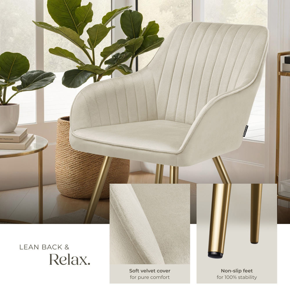 tectake Marilyn Set of 6 Cream Gold Quilted Velvet Dining Chair Image 8