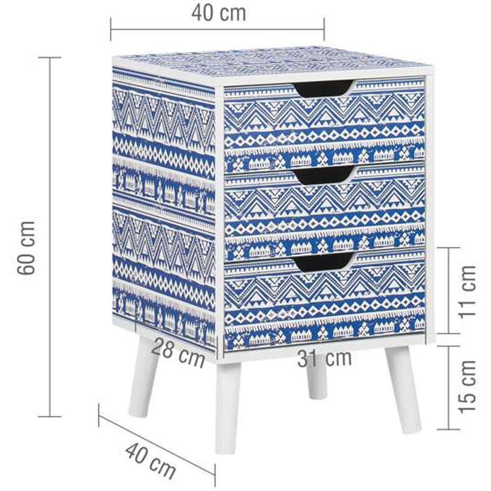 Birlea Santorini 3 Drawer Blue and White Bedside Table Image 5