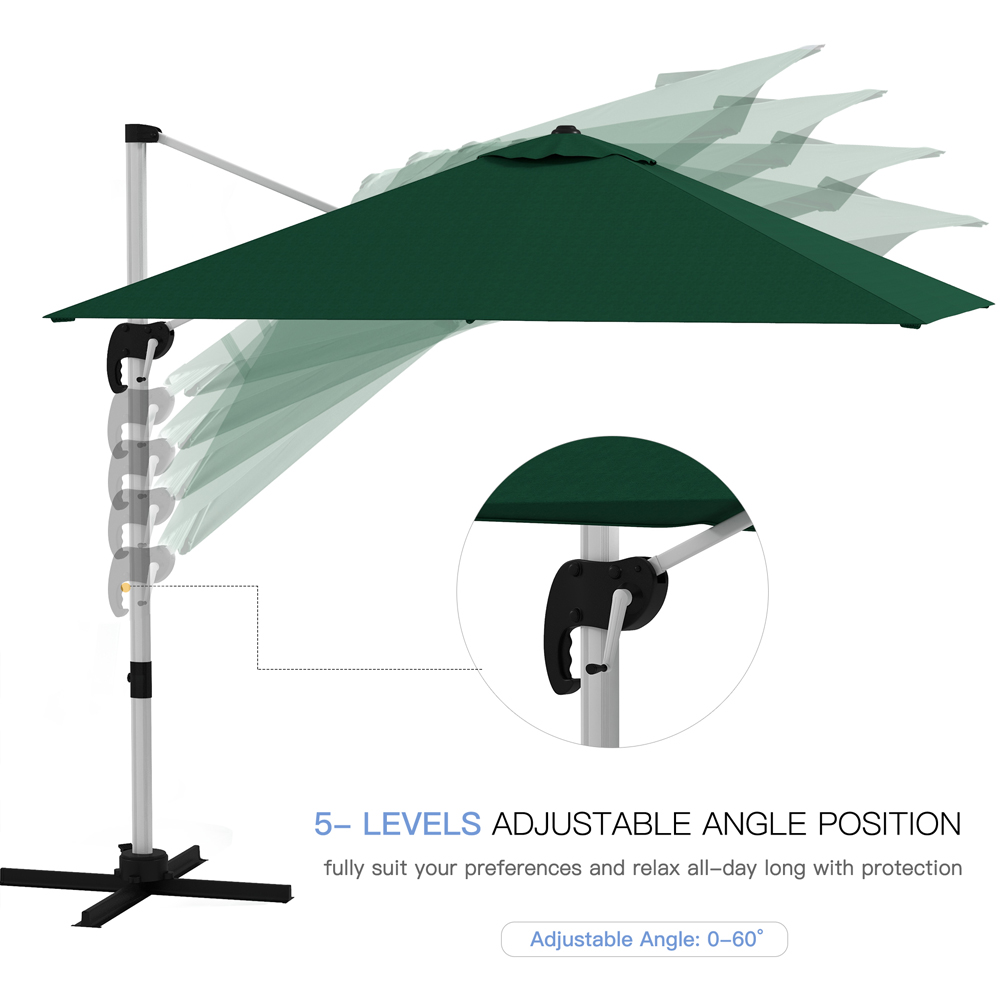 Outsunny Green Crank and Tilt Cantilever Parasol with Cross Base 3m Image 5