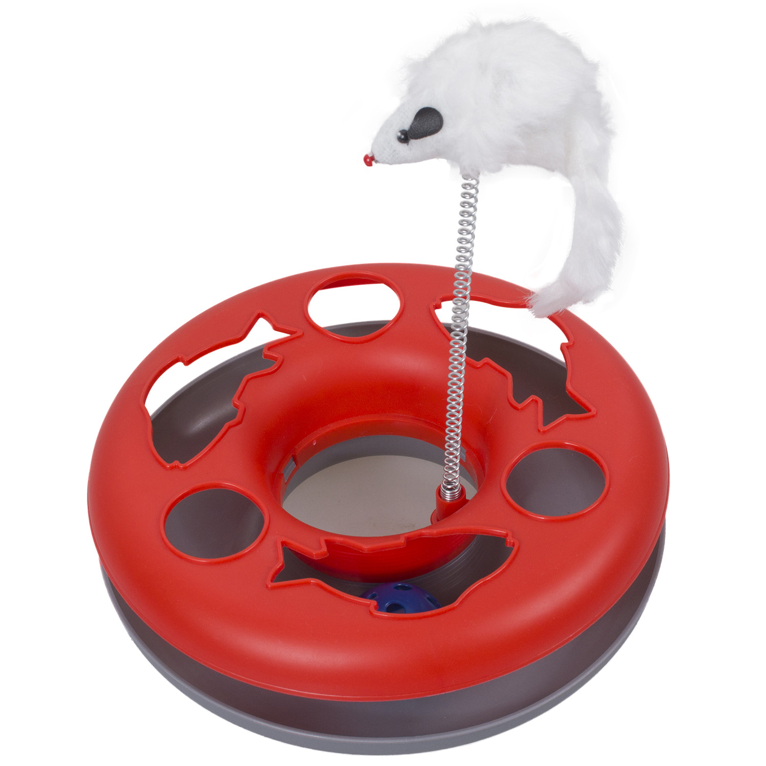 Clever Paws Red Ball Chaser with Mouse Cat Toy Image 1