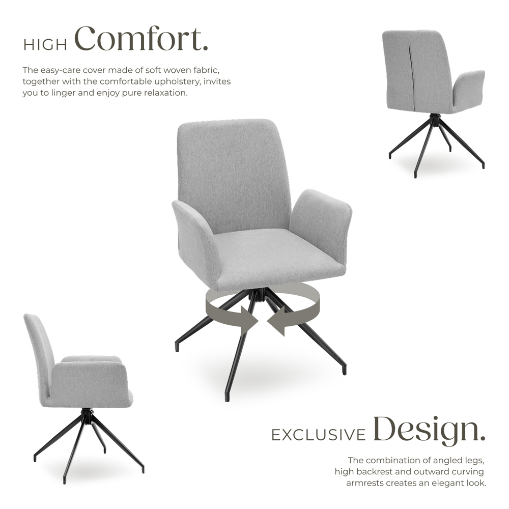 tectake Daya Set of 2 Light Grey Upholstered Swivel Chair Image 4