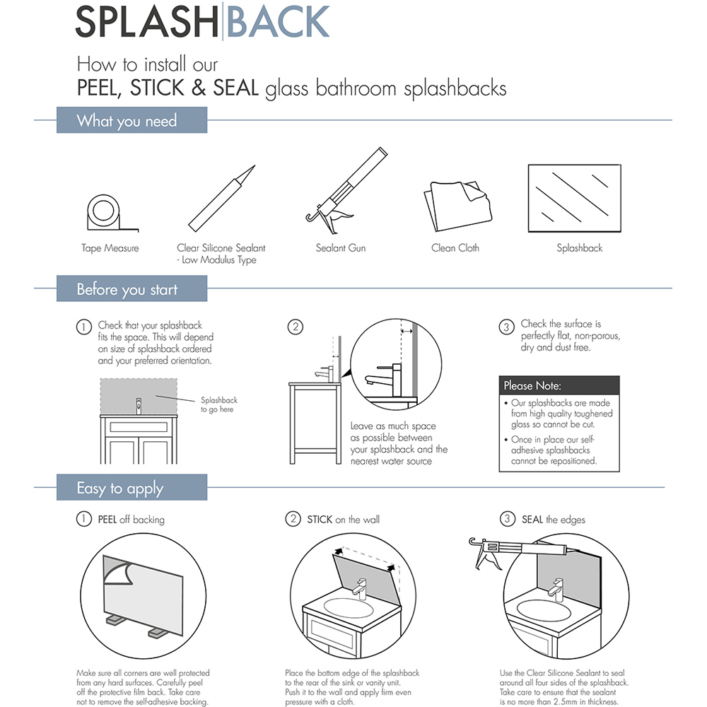Splashback 0.4cm Thick Matt Black Protective Glass 60 x 25cm Image 6