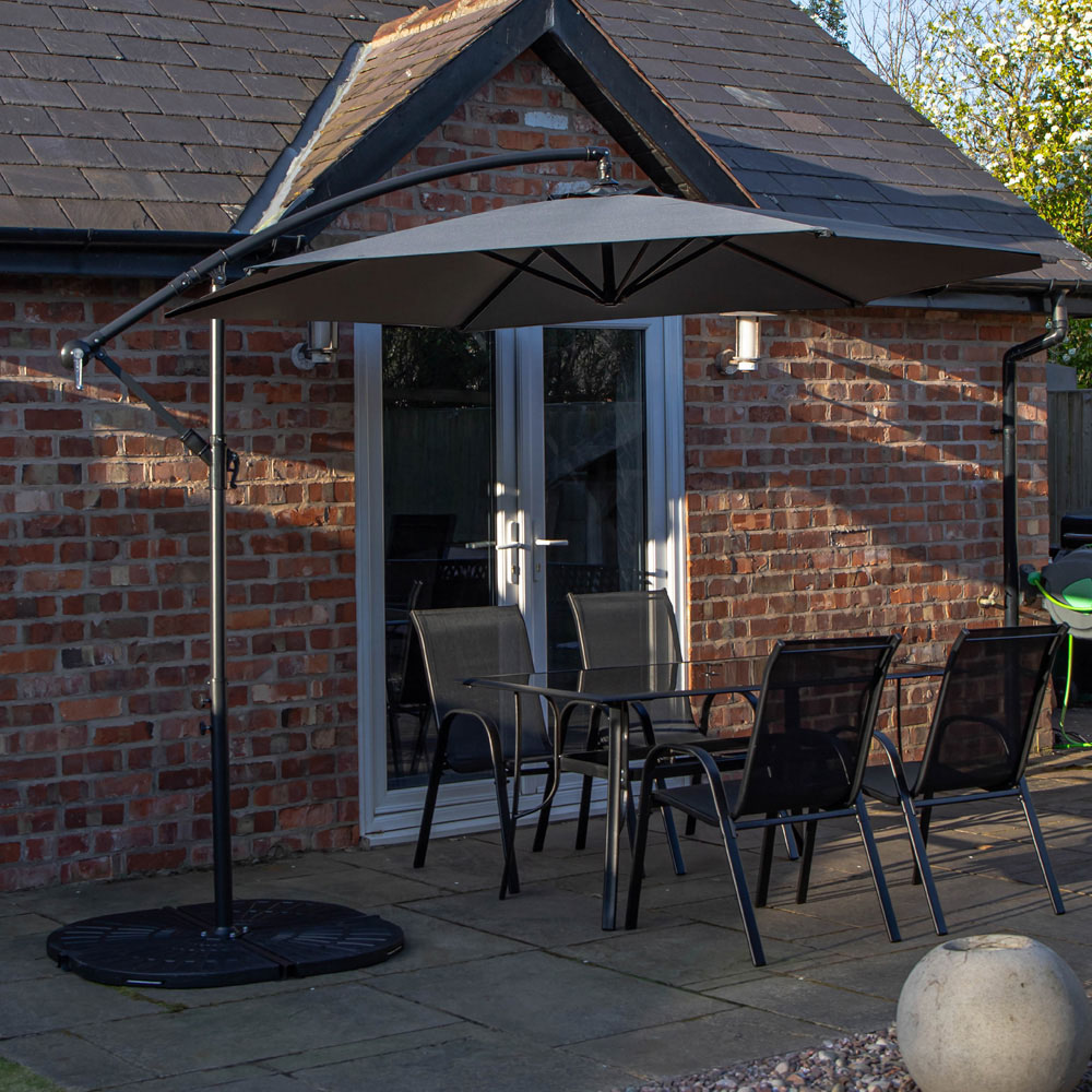 Samuel Alexander 4 Seater Glass Top Garden Dining Table with Grey Banana Parasol and Base 3m Image 7