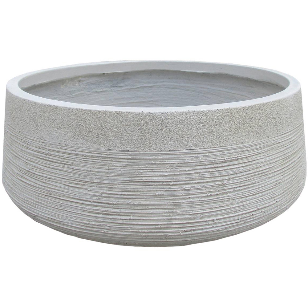 wilko Ribbed Beige Light Concrete Fibrestone Outdoor Bowl Plant Pot