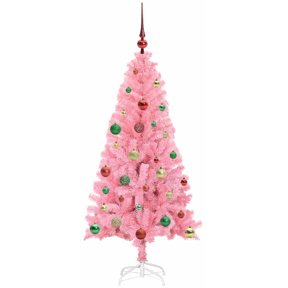 vidaXL Pre-Lit Multicolour Baubles Pink Artificial Christmas Tree 5ft Image 4