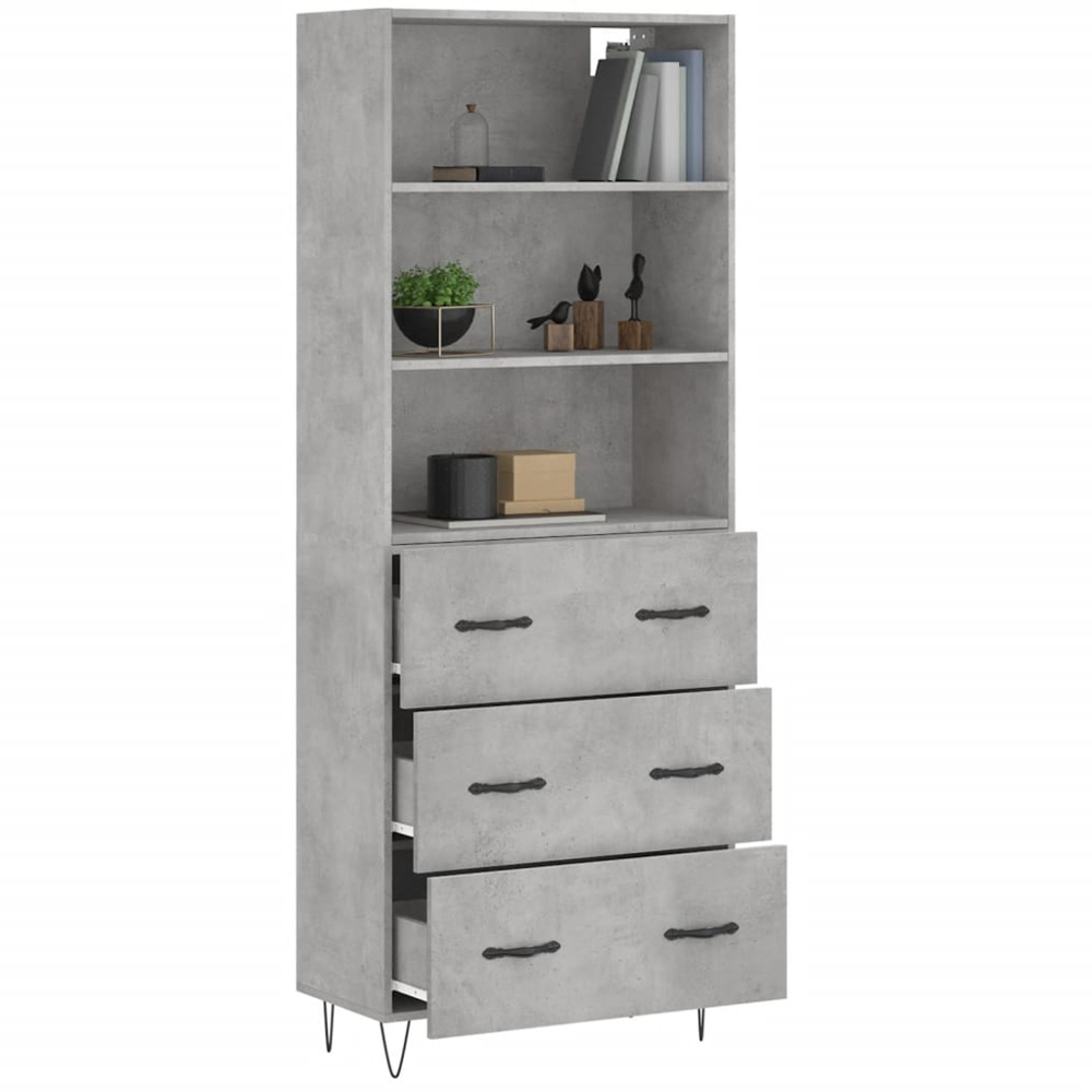 vidaXL 3 Drawer 3 Shelf Concrete Grey Tall Highboard Image 3