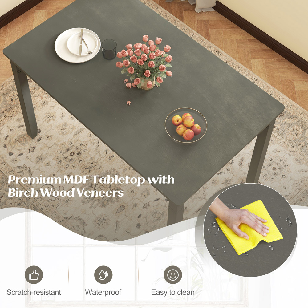 Costway 4 Seater Wooden Rectangular Dining Table Grey Image 4