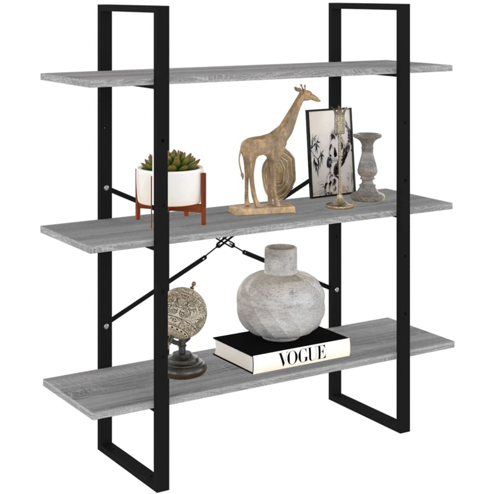 vidaXL 3 Shelf Grey Sonoma Industrial Style Bookcase Image 4