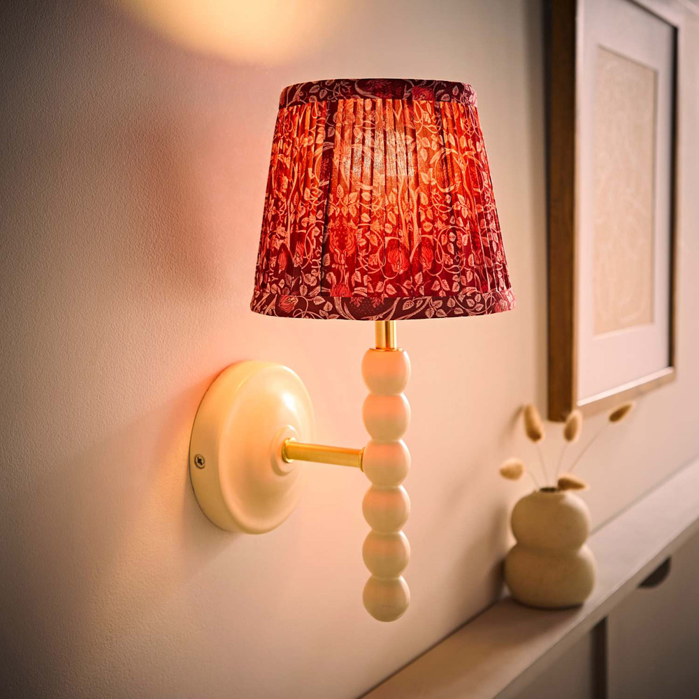 ValueLights Bobble Burgundy Floral Pleat Shade Cream Wood Wall Light with Bulb 2 Pack Image 2