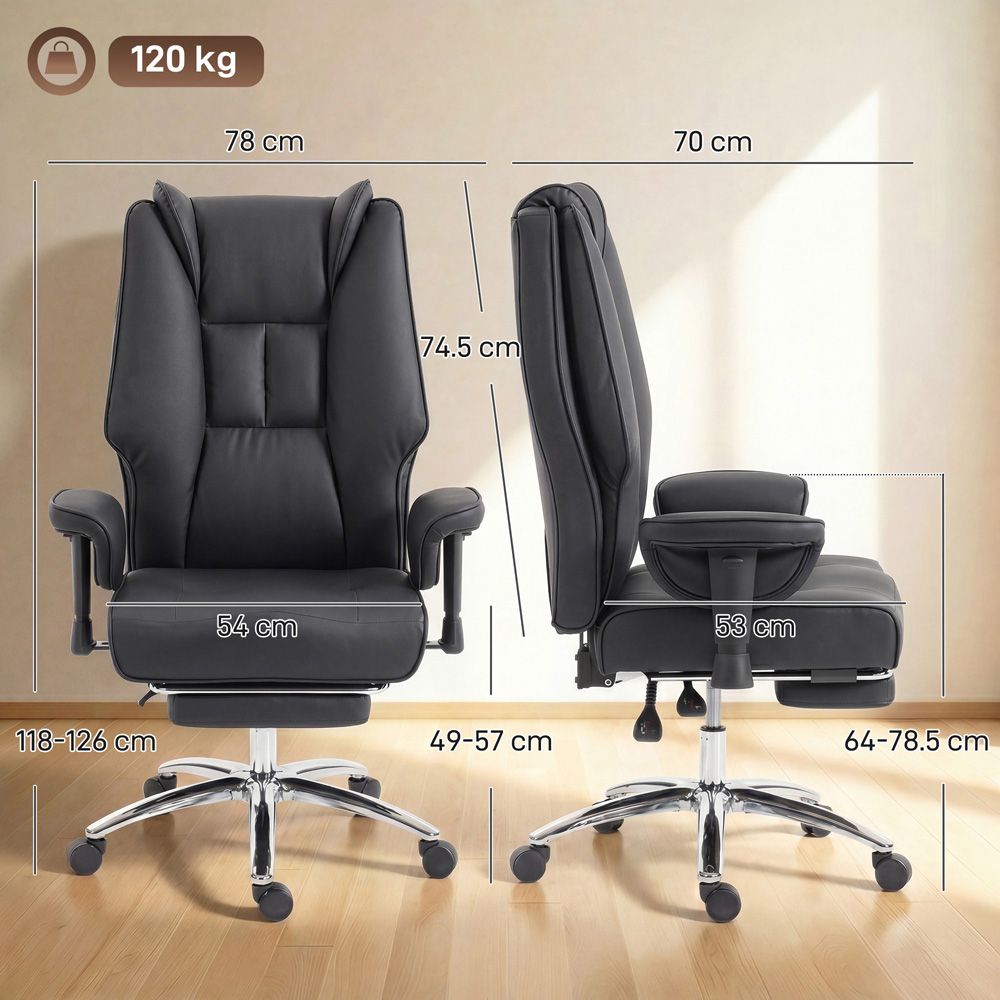 HOMCOM Black Executive Office Reclining Chair with Footrest Image 9