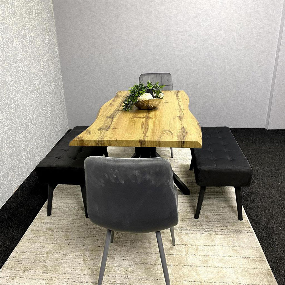 Portland 6 Seater Grey and Black Dining Table Set with Velvet Chairs and Wooden Benches Image 6