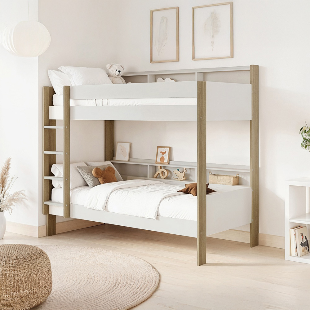Noomi Bodie Single White and Oak Pine Storage Bunk Bed Image 5