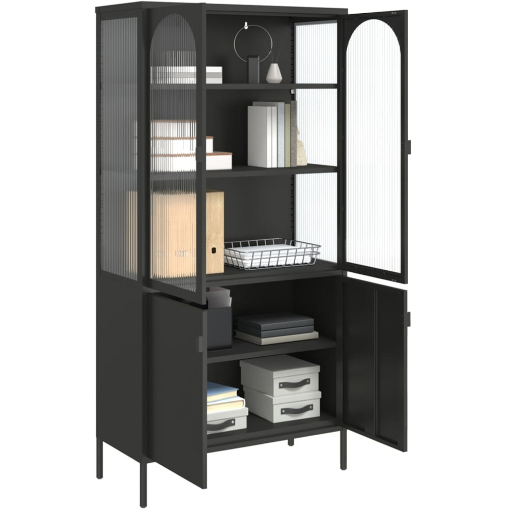 vidaXL 4 Glass and Steel Door Black Highboard Image 5