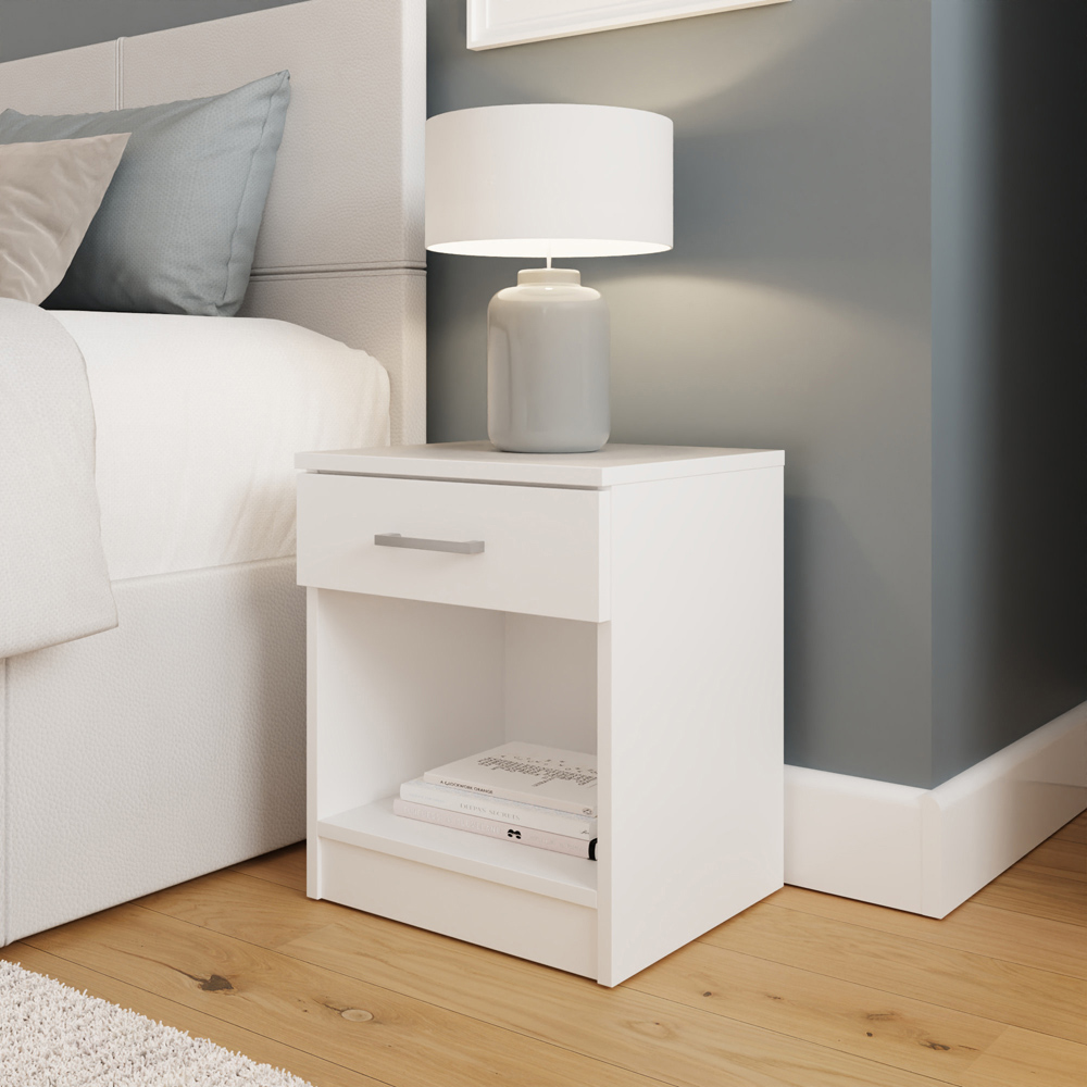 GFW Bailey Single Drawer Single Shelf White Bedside Table Image 7